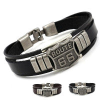 Metal Alloy and Leather ROUTE 66 Bracelet (CGD-061)